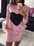 Shein Pink Long Sleeve Heart Print Bodycon Dress