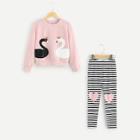 Shein Girls Animal Print Top & Striped Pants Set