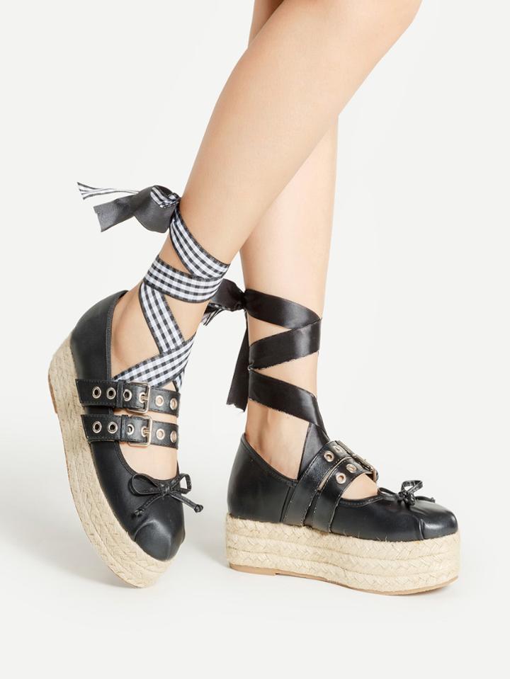 Shein Bow Tie Detail Asymmetry Design Woven Wedges