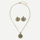 Shein Gemstone Round Pendant Necklace & Earrings