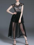 Shein Black Gauze Contrast Lace Sheer Dress