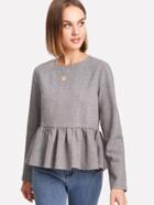 Shein Invisible Zip Back Herringbone Peplum Top