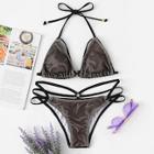 Shein Fishnet Overlay Strappy Self Tie Bikini Set