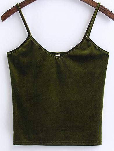 Shein Army Green Spaghetti Strap Velvet Cami Top