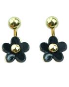 Shein Black Glaze Gold Flower Earrings