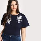 Shein Plus Flower Embroidered T-shirt