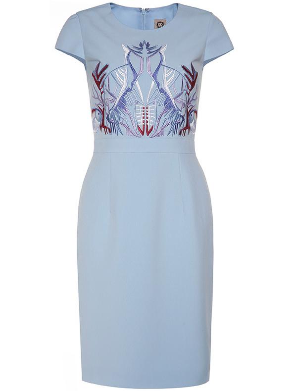 Shein Blue Cap Sleeve Embroidered Sheath Dress