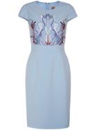 Shein Blue Cap Sleeve Embroidered Sheath Dress