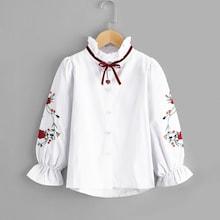 Shein Toddler Girls Tie Neck Embroidered Blouse