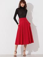 Shein Red Wide Waistband Side Zip Box Pleated Midi Skirt
