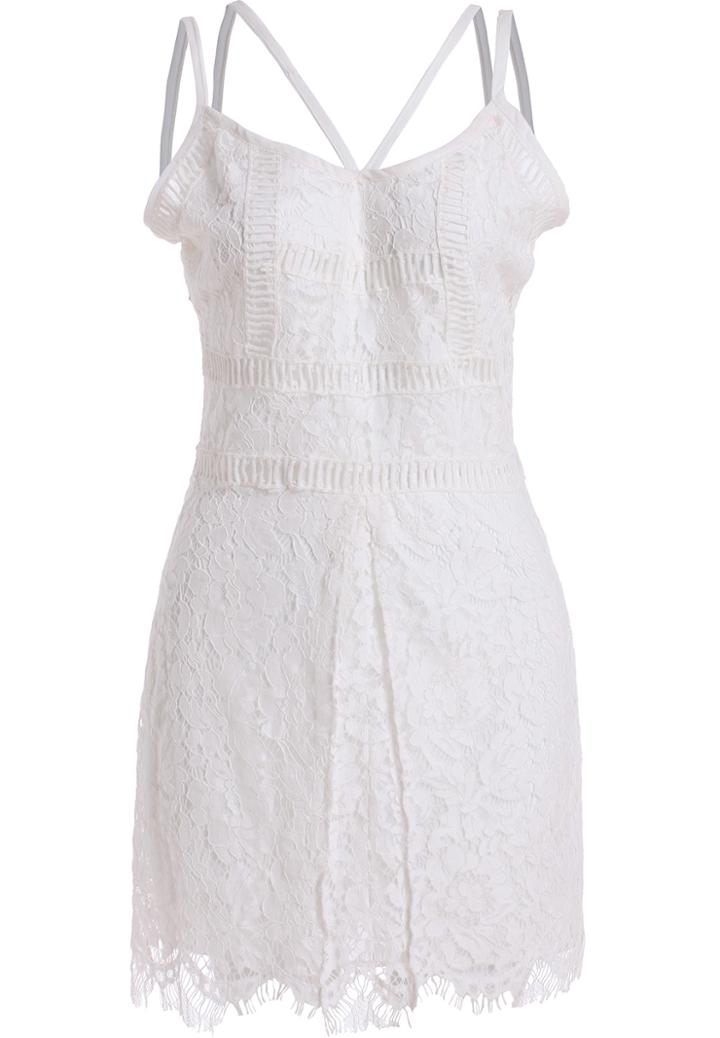 Shein White Spaghetti Strap Lace Slim Dress