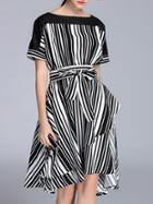 Shein Black White Striped Asymmetrical Dress