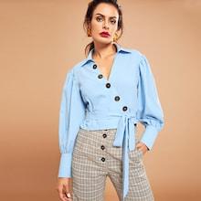Shein Button Up Crop Wrap Shirt