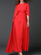 Shein Red Crew Neck Side Draped Maxi Cape Dress