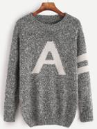 Shein Grey Varsity Pattern Drop Shoulder Sweater
