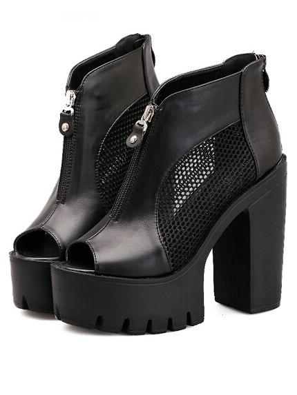 Shein Peep Toe Mesh Panel Chunky Platform Sandals