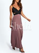 Shein Black Spaghetti Strap Cut Out Color Block Maxi Dress