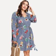 Shein Plus Tassel Tied Mixed Print Dress