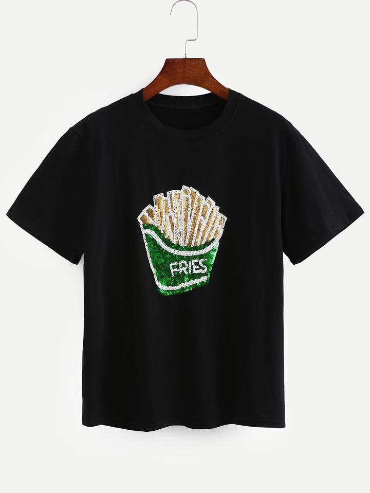 Shein French Fries Sequined T-shirt