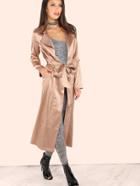 Shein Satin Belted Trench Duster Coat Beige