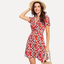 Shein Ruffle Trim Polka Dot Wrap Dress