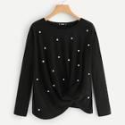 Shein Twist Front Pearls Beaded Tee