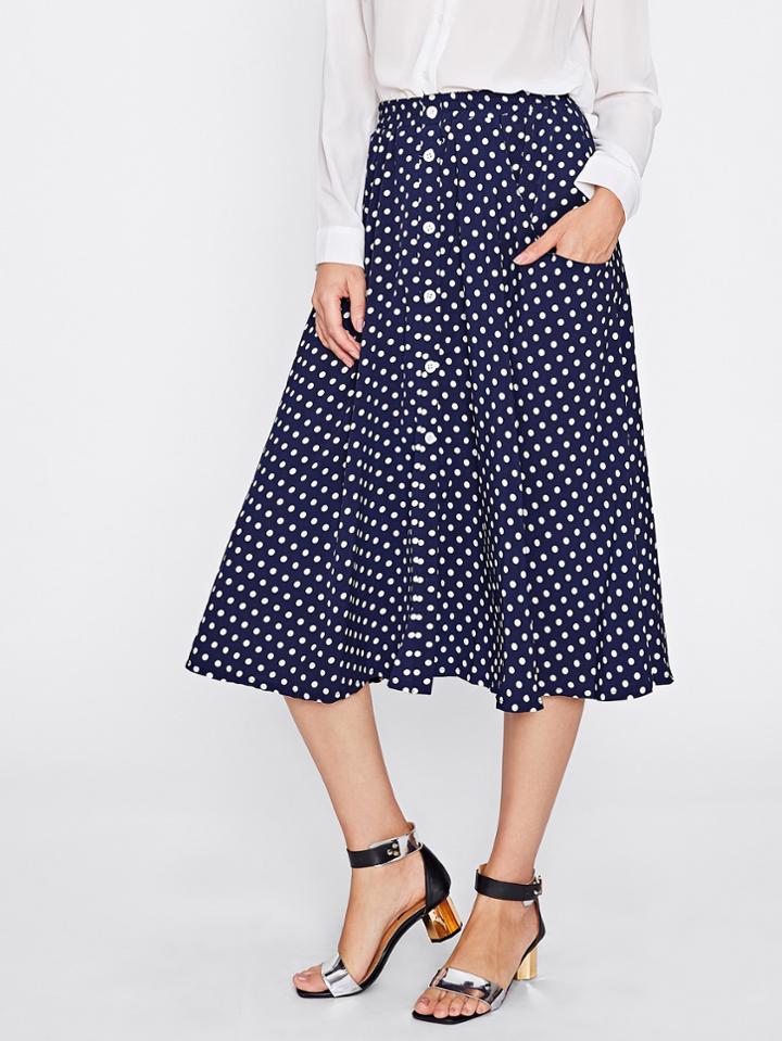 Shein Polka Dot Button Front Skirt