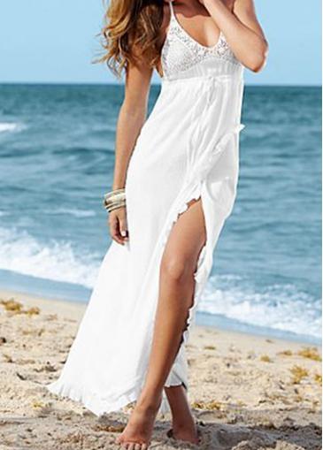 Rosewe Lace Patchwork Backless Chiffon White Dress