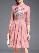 Shein Pink Hollow Flowers Embroidered Lace Dress