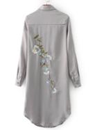 Shein Grey Embroidered Back Slit Side Shirt Dress