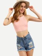 Shein Pink Backless Lace Crop Top