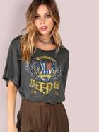 Shein Freedom Graphic Print Crop Top Charcoal