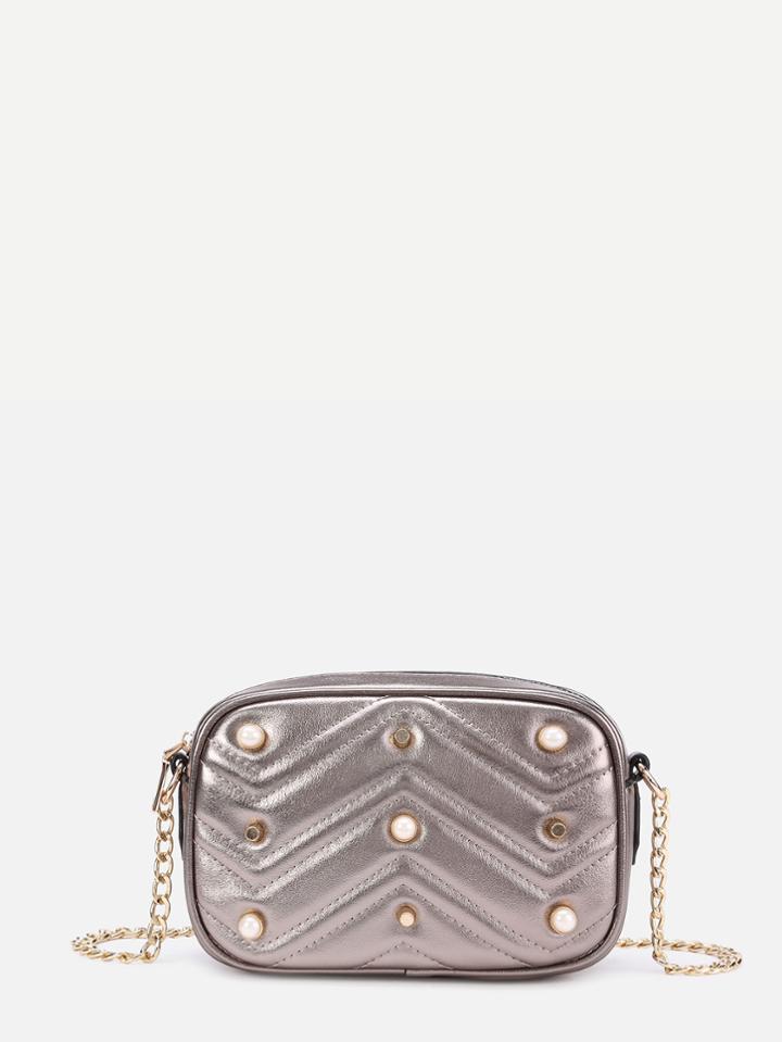 Shein Faux Pearl Detail Chevron Chain Bag
