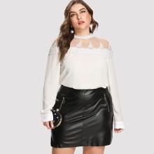 Shein Plus Lace Applique Mesh Yoke Top