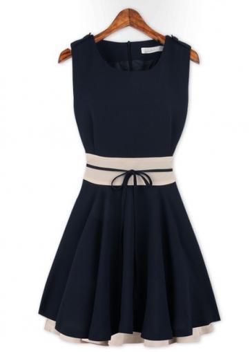 Rosewe Simple Round Neck Empire-waist A Line Mini Dress