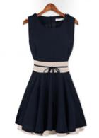 Rosewe Simple Round Neck Empire-waist A Line Mini Dress