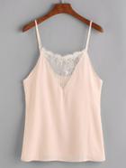 Shein Pink Contrast Eyelash Lace Chiffon Cami Top