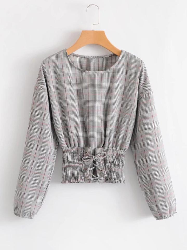 Shein Corset Waist Plaid Blouse