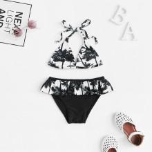 Shein Girls Tropical Ruffle Bikini Set
