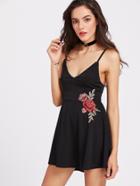 Shein V Neckline Embroidered Crossover Back Slip Dress