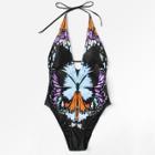Shein Butterfly Print Halter Swimsuit