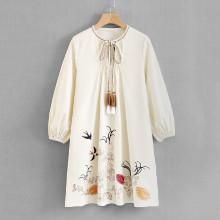 Shein Tassel Tie Embroidered Dress
