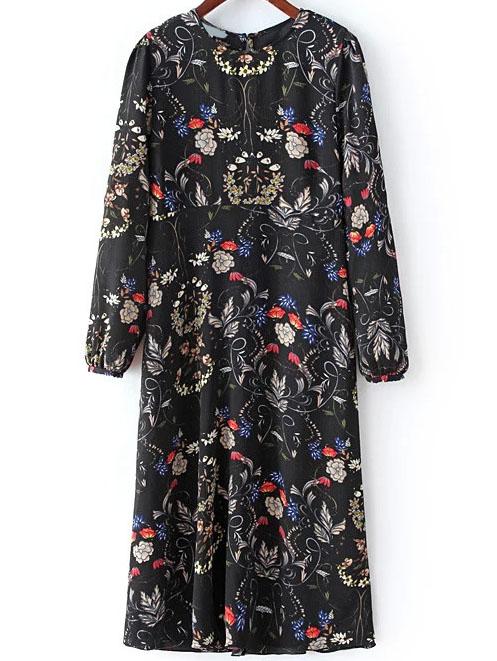 Shein Black Florals Keyhole Tunic Dress