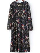 Shein Black Florals Keyhole Tunic Dress