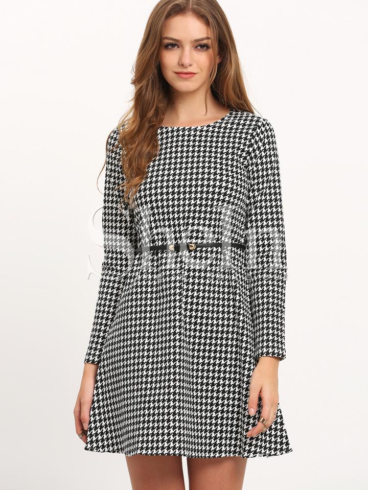 Shein Houndstooth Long Sleeve Dress