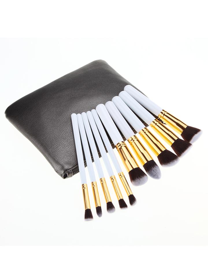 Shein 10pcs Make Up Bush Set With Bag - White