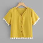 Shein Single Breasted Lace Trim Blouse
