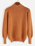 Shein Khaki Mock Neck Slit Side Sweater