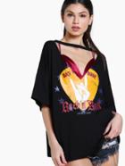 Shein Plunge Choker Neck Oversized Grungy Graphic Top