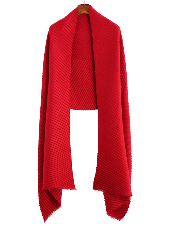 Shein Red Ribbed Raw Edge Scarf